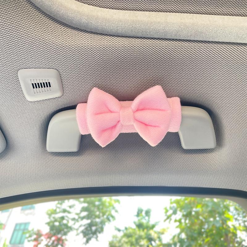 1Pc Car Roof Armrest Covers Soft Suede Protective Cover Car Roof Handle Cover Auto Interior Cute Bow Tie Accessories