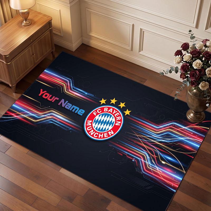 Tappeto in Cristallo di Velluto Personalizzato Bayern Monaco, Stampa Testo Nome Personalizzato, Logo Calcio Morbido Antiscivolo Tappetino per Pavimento Decorazione Casa Regalo