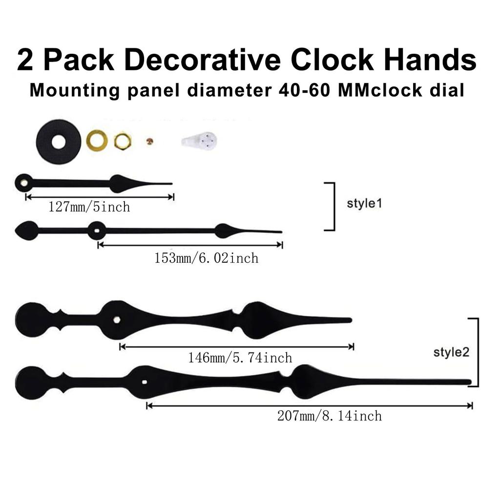 Long Shaft High Torque Clock Movement Mechanism Kits with 2 Pack Long Spade Hands and Hook for DIY Wall Clock Repair