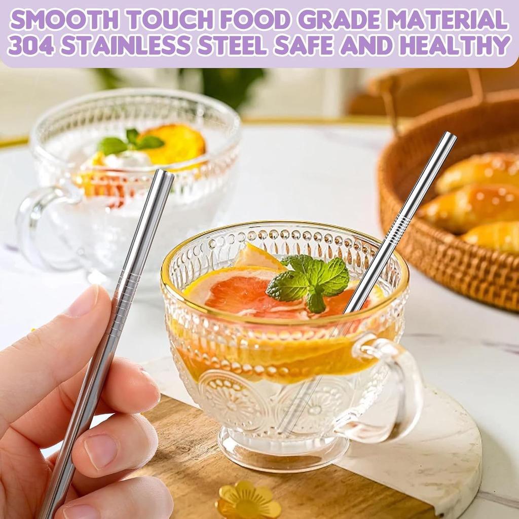 10 Pack Short Metal Straws, Reble Straight Straws, 5 Straight 5 Bent, 304 Stainless Steel Straw, 5 Inch Cocktails Drinking Straws with 2 Cleaning