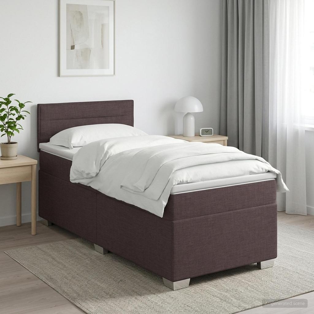 Box Spring Bed with Mattress Dark Brown 90 x 190 cm Fabric