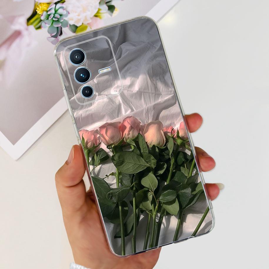 For Vivo V23 Pro V2132 Case For Vivo V23 5G V2130 V2303 Cover Fashion Flower Clear Silicone Phone Case For Vivo V23e V 23 Bumper