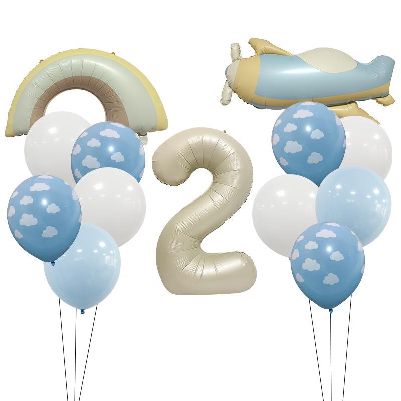 32 Inch Caramel Milk White Digital Retro Matte Small Plane Rainbow Aluminum Film Balloon Set Birthday Atmosphere Arrangement