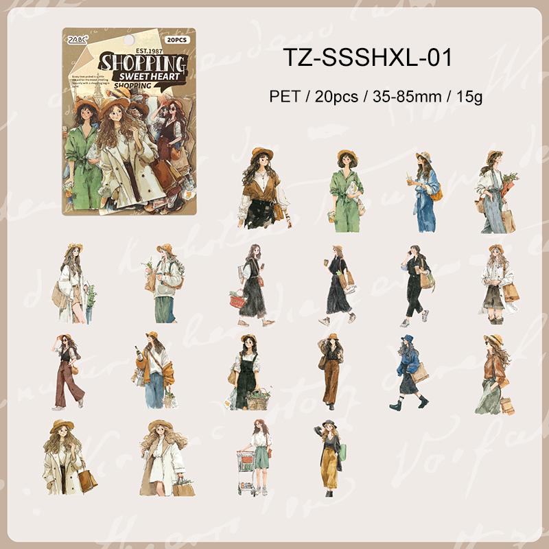 

JIANWU Comforttable Life Series Kawaii Girl Character Landscape Material Collage PET Sticker Creative DIY Journal Stationery