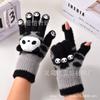 Gloves women's winter open fingers thickened warm male and female students writing cold-proof plush panda antifreeze gloves