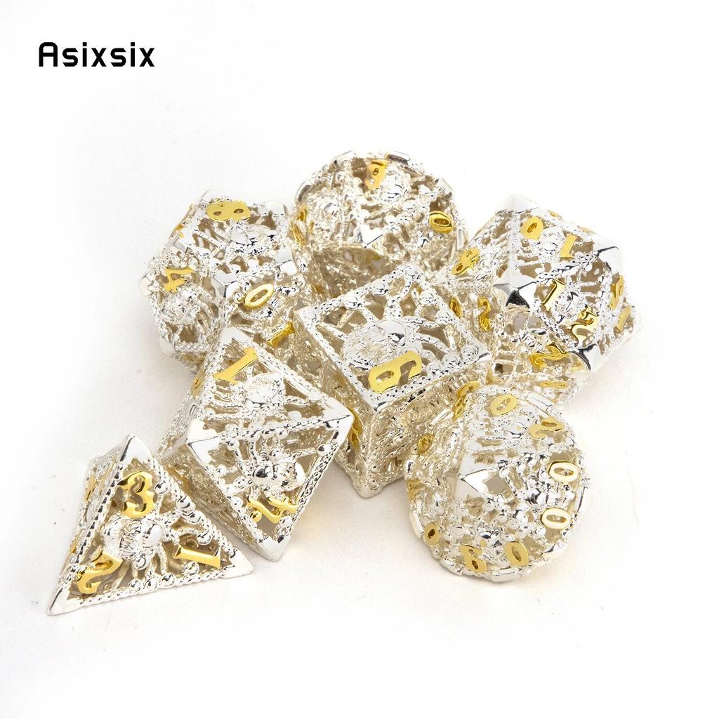 7 sztuk biała złota ośmiornica metalowe kostki Hollow metalowy zestaw kości wielościennych nadaje się do odgrywania ról RPG gra planszowa gra karciana