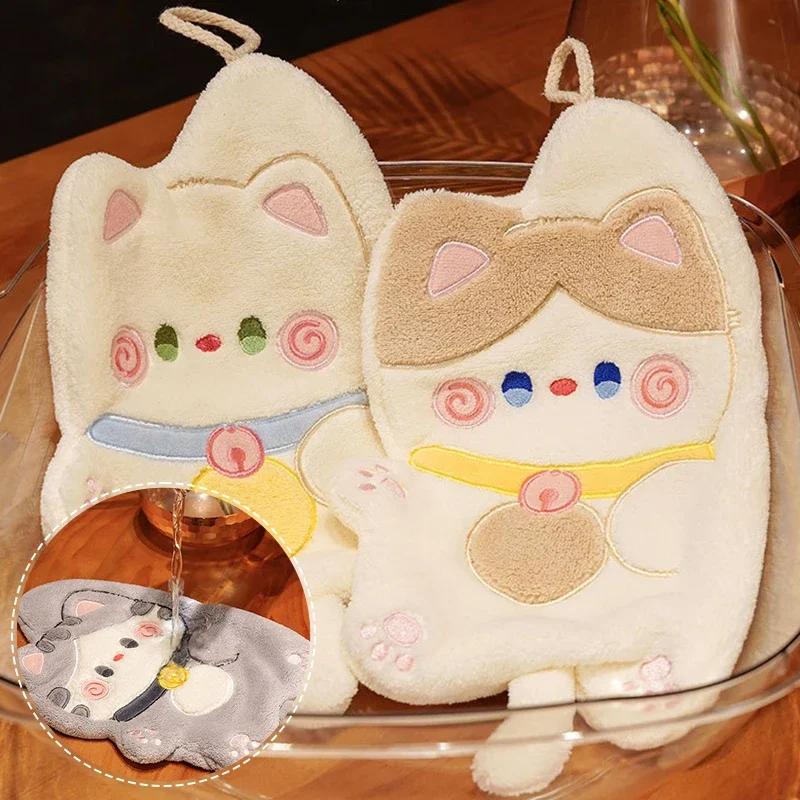 Cartoon Cuddle Cat Can Hang Hand Towel Absorbent Towel Dishcloth Dishcloth Cute Small Towel Strong Absorbent Cute