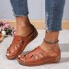Foreign trade slope heel thick sole hollow slippers women's new European and American large size casual one-pedal fish mouth sandals cross-border