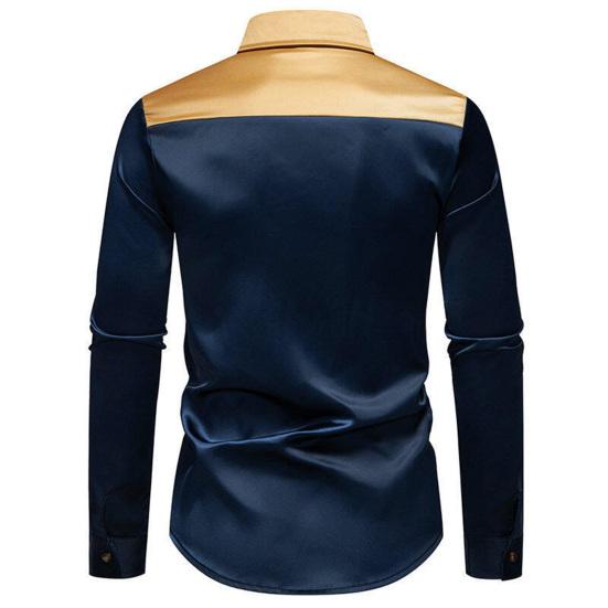 Men Shirt Lapel Long Sleeve Satiny Individual Color-Blocking Design Shirt Tops Buttons Placket Shirt Daily Vacation Street Work Clothes