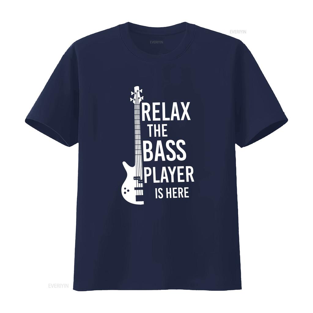 Relax The Bass Player Is Here T Shirt Funny Guitar Music Vintage Washed Stylish Slightly Streetwear Homme Fashion Versatile