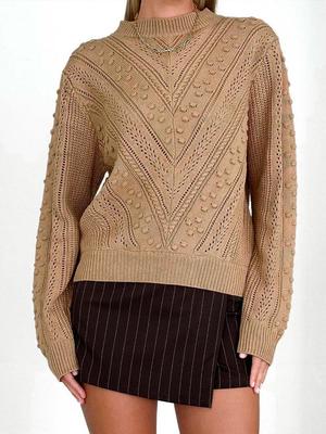 2025 Cross-border Round Neck Jacquard Sweater - Simple High-end Solid Color Autumn Top
