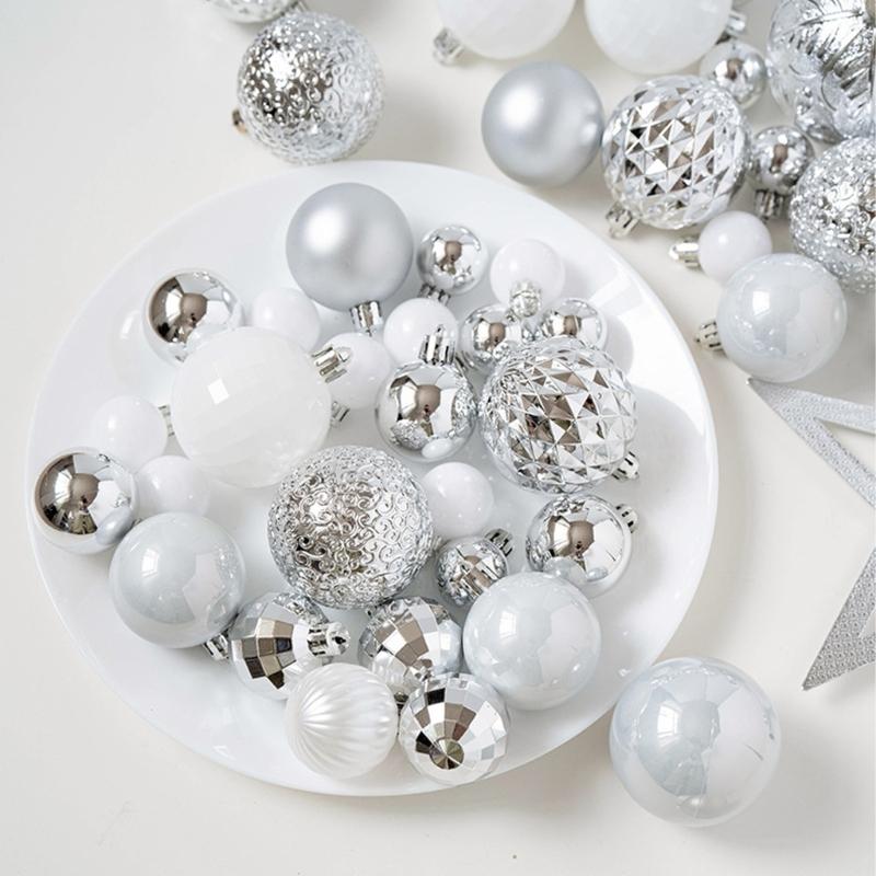50Pcs Shatterproof Christmas Ornament Set With Plastic Tree Toppers Star For Indoor Outdoors Holiday Decorations