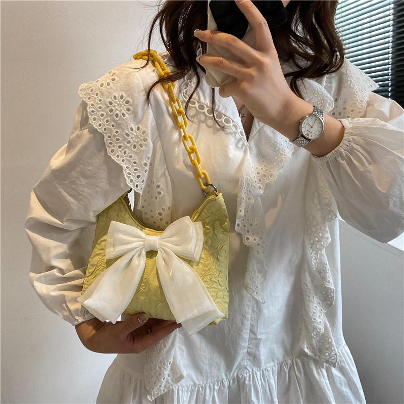 Stylish Urban Cotton Mini Handbag With Bow Knot For Women Soft Box Shape