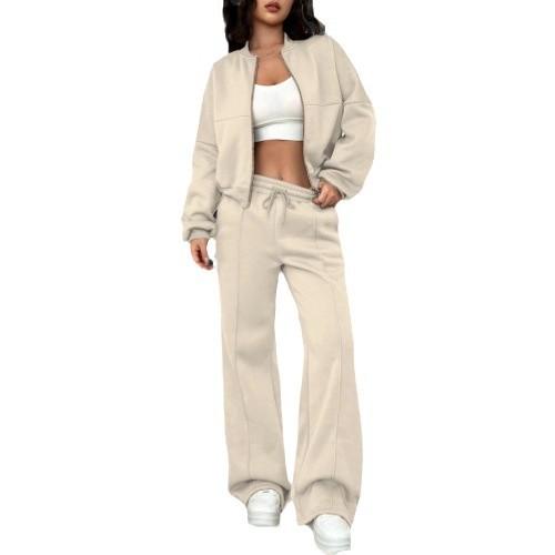 2024 Spring and Autumn Sweater Two-piece Women's Clothing European and American Cross-border Trend Fashion Casual Zipper Cardigan Trousers