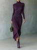 Elegant High-Collar Waist-Cinching Irregular Wrap Dress for Women - Autumn/Winter Collection
