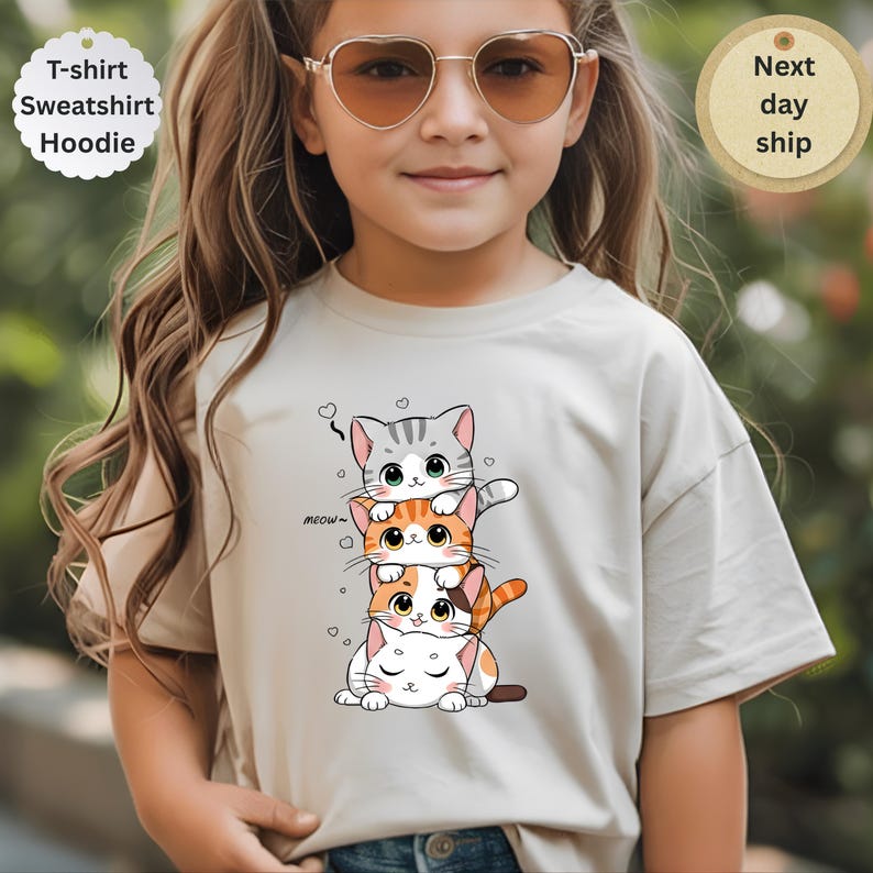 Cute Cat Kids T-Shirt, Kawaii Kitten Shirt, Girls Cat Tee, Funny Cat Lover Gift, Kids Graphic Tee, Toddler Shirt, pet shirt 160