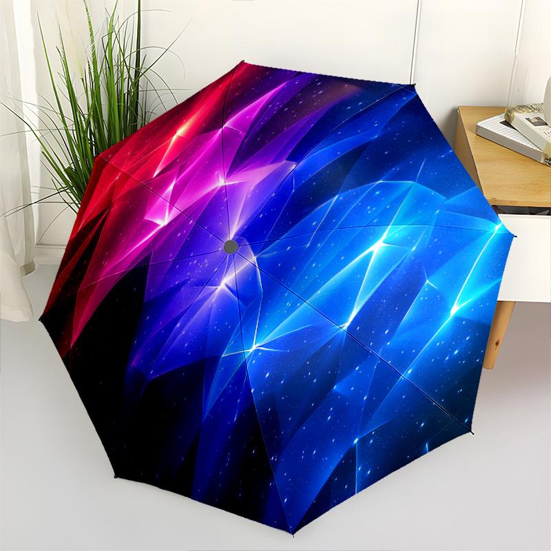 

A Colorful Geometric Starry Sky Pattern, One Automatic Folding Travel Umbrella, Portable And Foldable Design, with 8 Ribs, a C (as the picture,Iron&8K)