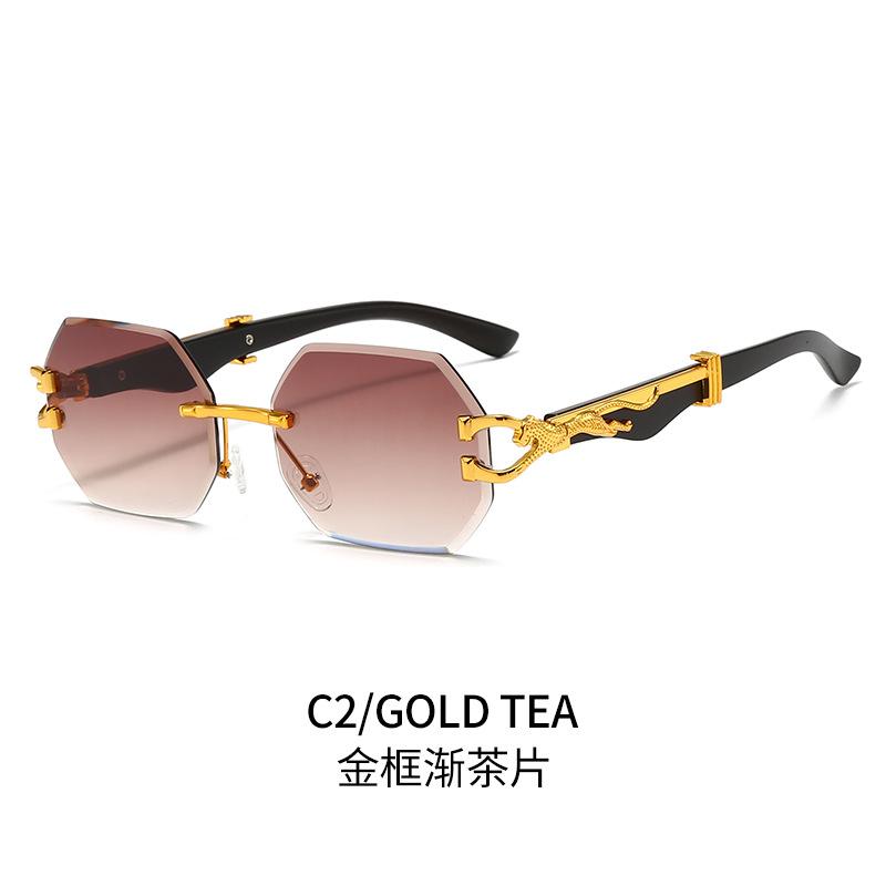 Leopard Head Frameless Polygonal Sunglasses for Men Women Unique Irregular Cut Edge UV Protection Stylish Shades