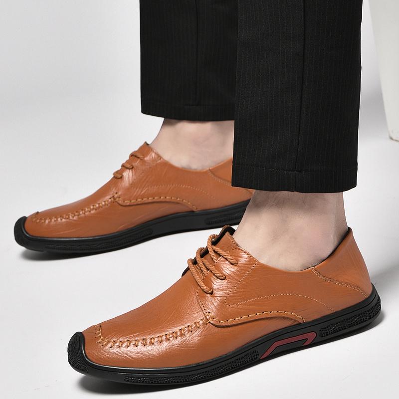 Fashion Casual Business Leather Oxford Men Shoes Gentleman Fashion Men Lace Up High Quality Flats Leather Comfort Hand Sewn Thread Shoes