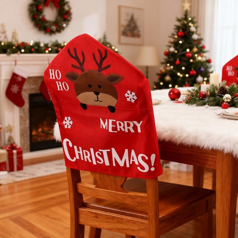Santa Figure Fabric Chair Cover Smooth Universals Size for Dining Living Room Christmas Decoration