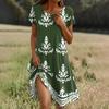 Women's Summer Short Sleeve Round Neck Floral Print Bohemian Dress With Pockets