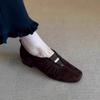 Vintage Single Shoes Autumn New Square Toe Suede Shallow Pleat Soft Sole Non-slip Low Heel Shoes