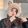Warm Thickened Winter Scarf Hat Windproof Two-Piece Set Hat Scarf Leopard Print Integrated Scarf Hat Women