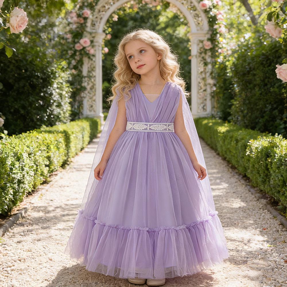 

Purple Mesh Puffy Princess Dress for Middle and Older Children – Performance Attire in Stock 150cm/10 Years