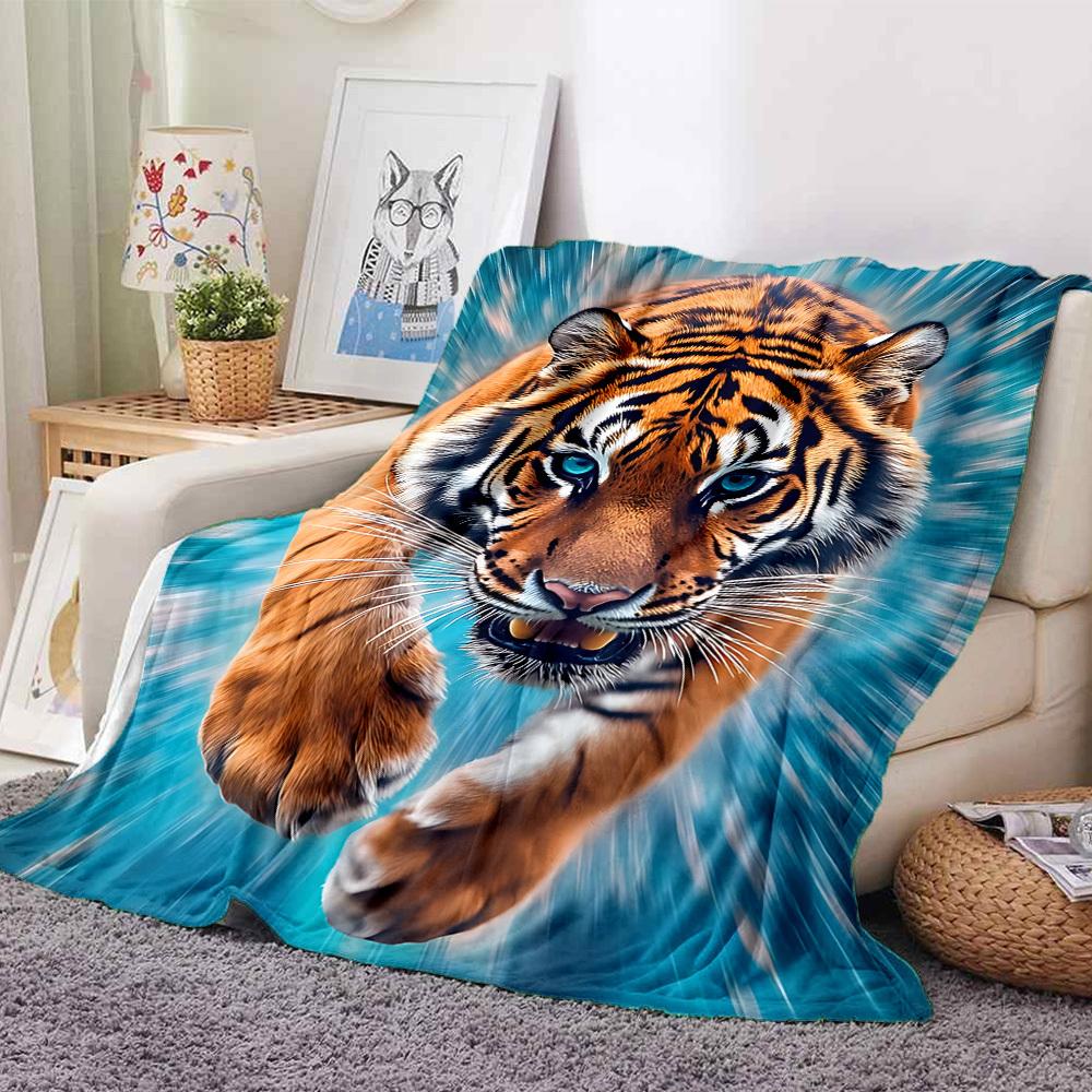 1pc Tiger Print Blanket Lightweight Blanket Throw Blanket For Sofa, Bed, Travel, Camping, Livingroom, Office, Couch, Chair yy251010100