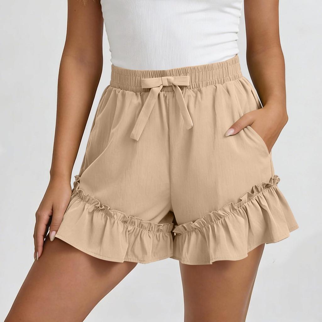 Women's Color Cotton And Linen Casual Waist Shorts With Pockets And Shorts