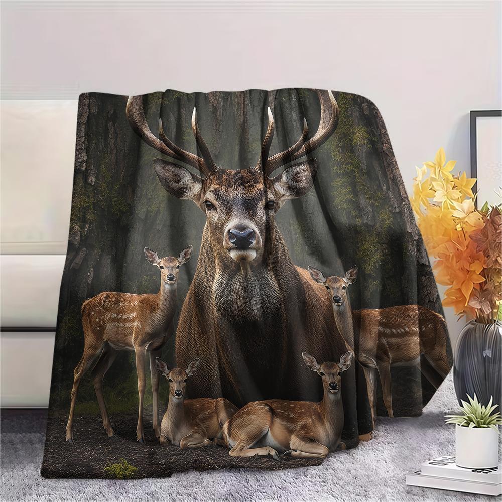 1Pc Deer Peacock Print Flannel Blanket, High Quality Comfortable for All Seasons, Home Decor, Warmth and Comfort, Perfect for Gifts
