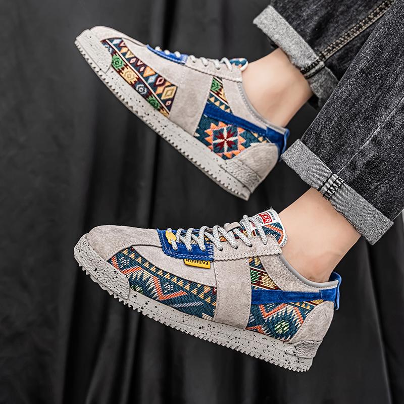 Men’s Printed Sports Shoes Casual Street Style Jogging Sneakers Students Skateboard Shoes Plus Size Height Increase