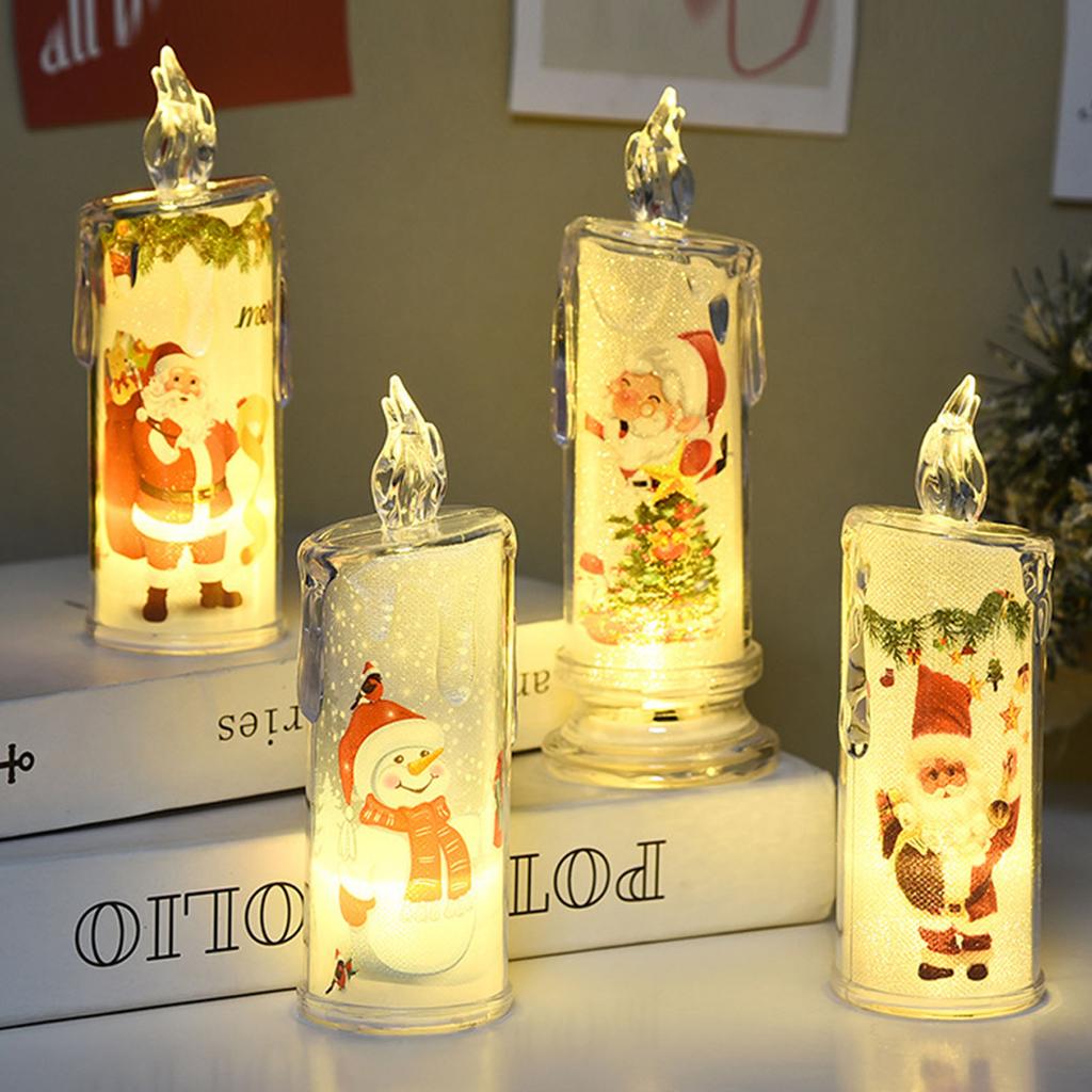 12PCS Candle Night Light Beautiful Print Pattern High Simulation Decorative LED Candle Bedside Lamp