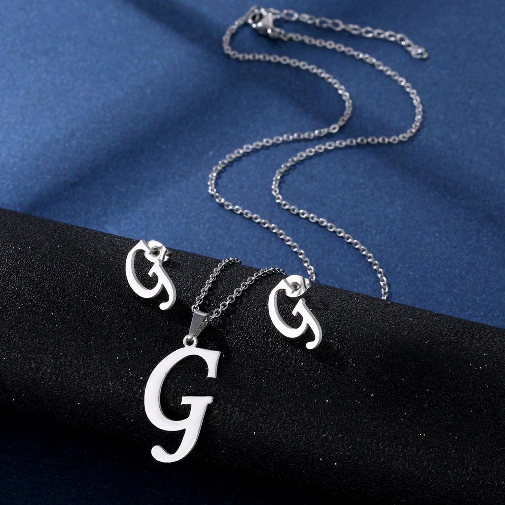 Fashion Alphabet Necklace And Earrings Set Shiny Colorfast Pendant Choker Jewelry