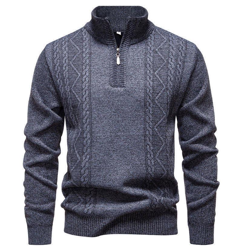Men's Long Sleeve Half-Zip Velvet Knit Sweater - Thickened Winter Base Layer