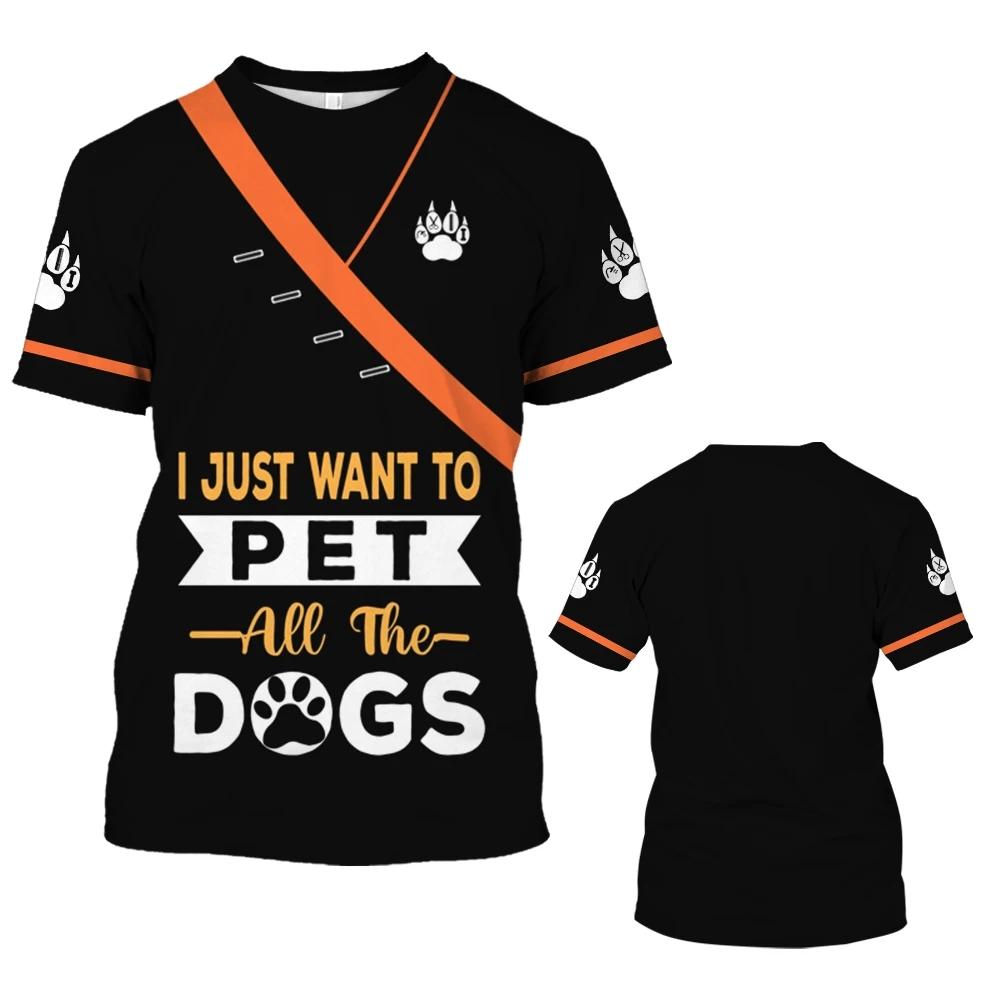 Haustier Hund Kosmetiker Rollenspiel Spaß Gedrucktes Herren T-Shirt Lässig Hip-Hop Mode Kurzarm Rundhals Übergroßes Oberteil