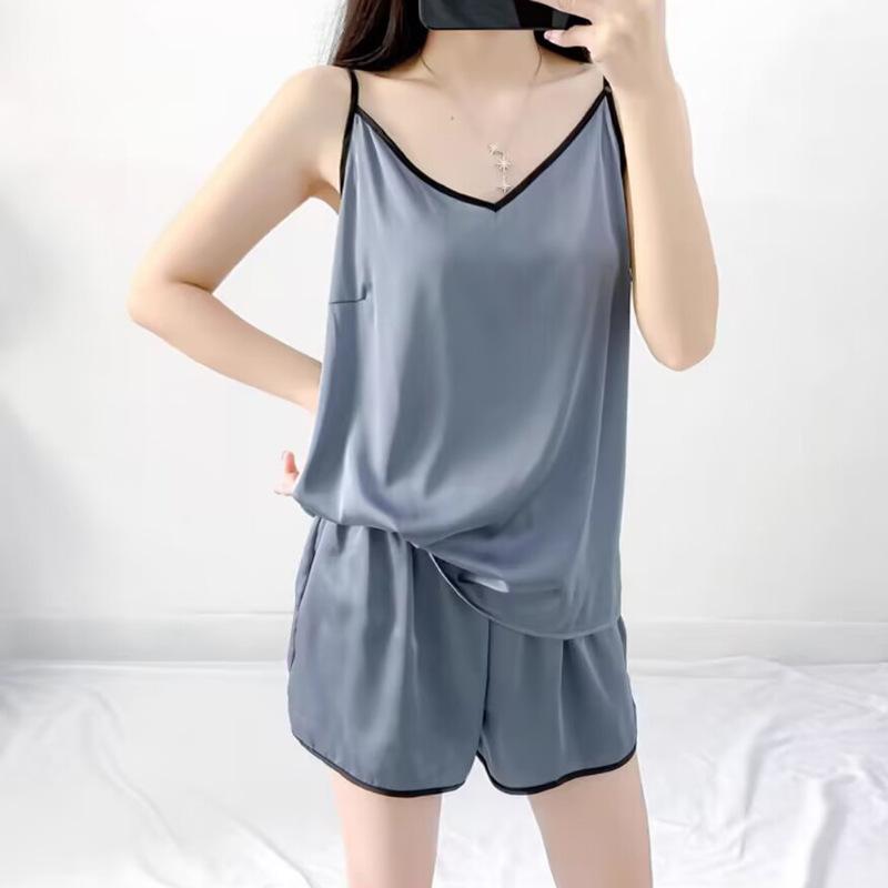 New sexy pajamas women's summer ice silk nightdress suspender shorts loungewear two-piece suit thin Internet celebrity live broadcast