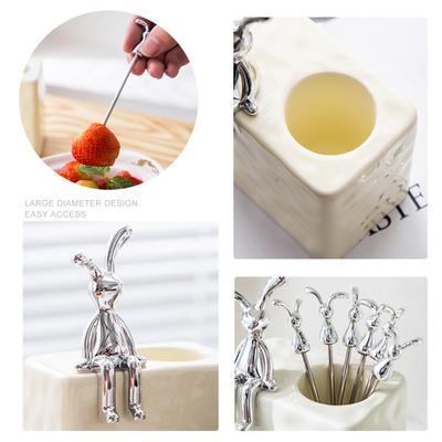 Set di Forchette da Frutta in Acciaio Inossidabile con Portacontenitore Unico, Forchette da Dessert a Forma di Coniglio, Forchette da Torta, Perfetto per la Cena in Casa e le Feste