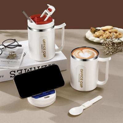 Taza de Café de Acero Inoxidable 304 Con Cuchara Doble Pared Térmica de Acero Inoxidable Vaso para Bebidas Frías Taza de Té Leche