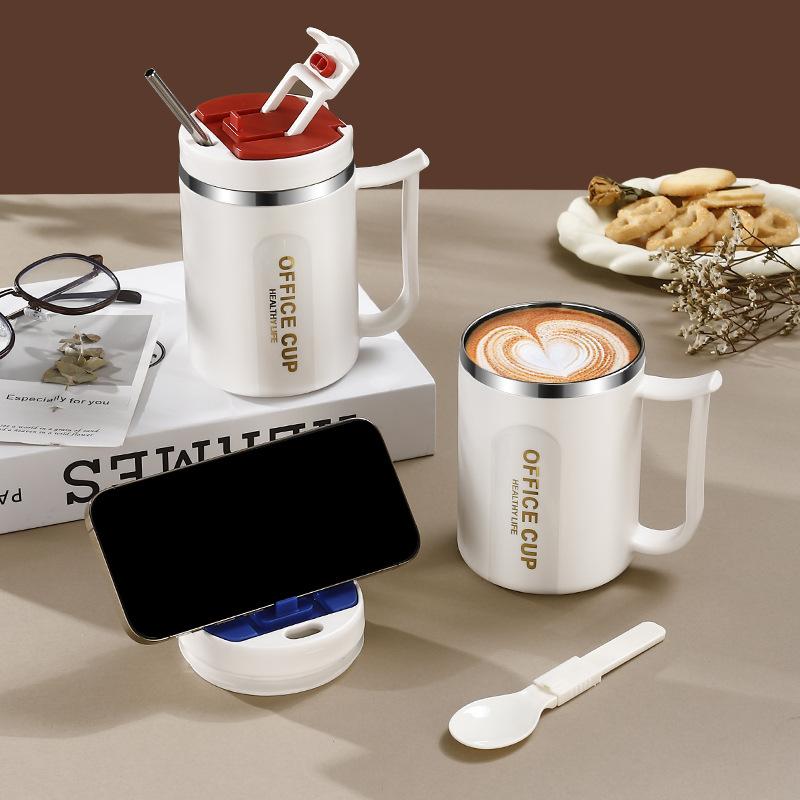 Cold Water Drinks Tumbler Tea Milk Cup 304 Stainless Steel Coffee Mug With Spoon Double Wall Thermal Stainless Steel
