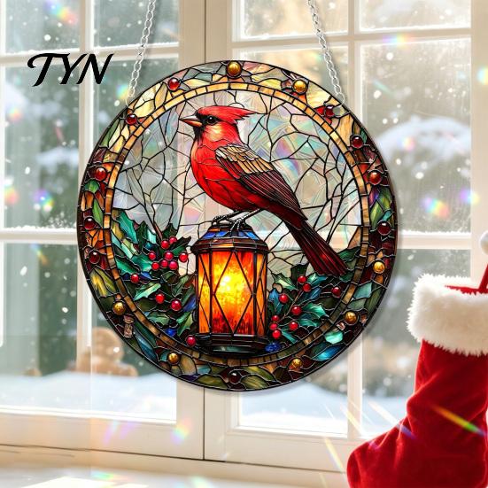 Lightweight Acrylic Party Supplies Christmas 2D Suncatcher, Stained Glass Style Black Cat Window Hanging, Holiday Hanging Door Plaques Colorful Plaque