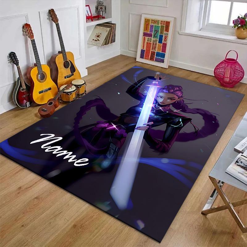 Custom KPop Demon Hunters Mat Personalized Name, Polyester Washable Indoor Entryway Rug, Gift for Christmas, Easter, Thanksgiving Day
