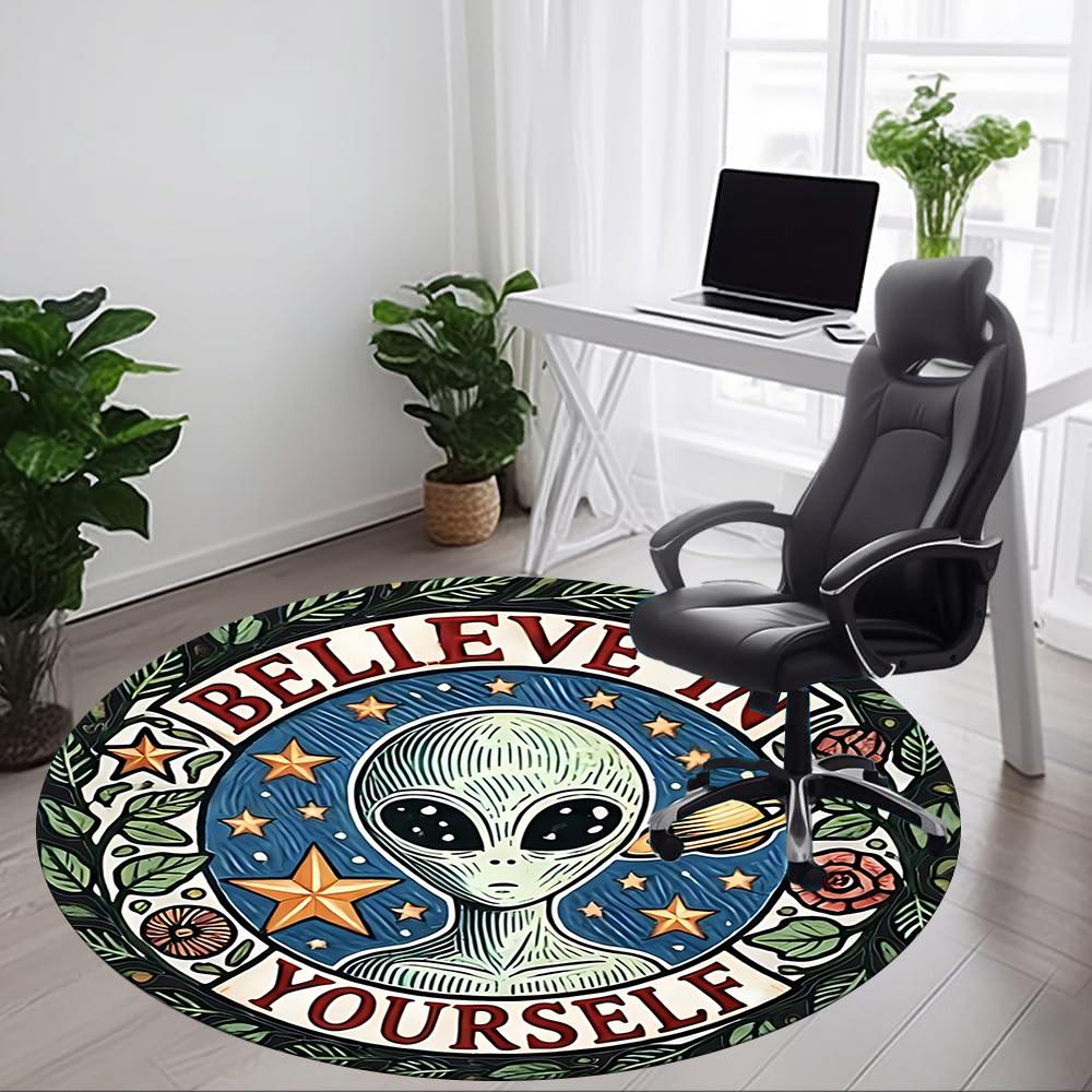 1pc Alien Motivation Office Round Area Rug, Under Office Chairs Bedroom Living Room Home Decor, Room Deco