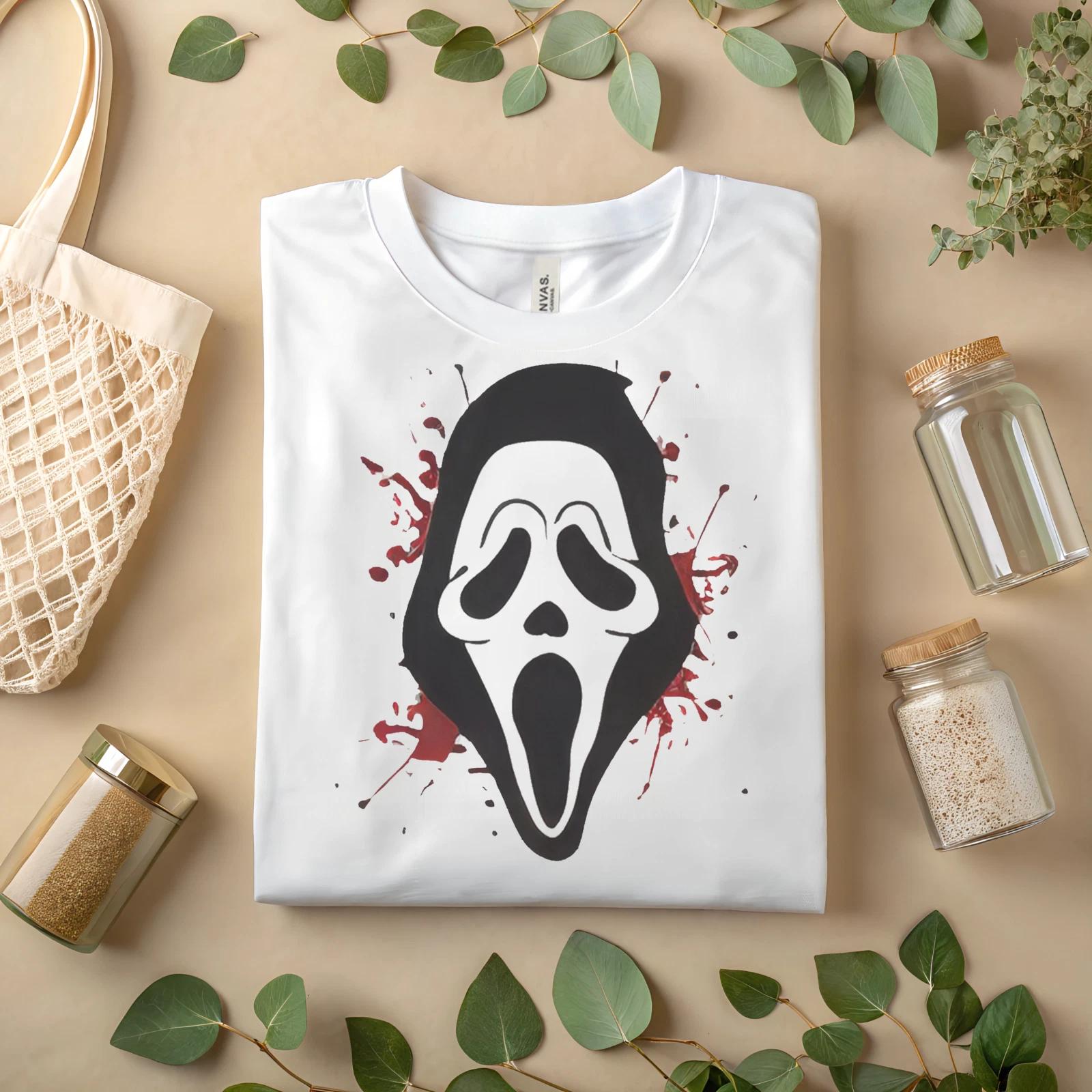 Scary Horror Mask T-Shirt – Creepy Blood Splatter Graphic Tee A172 S
