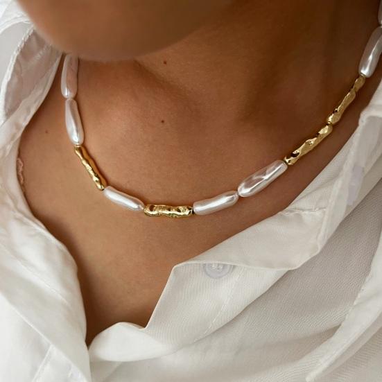 Imitation Baroque Pearl Toothpick Necklace Irregular Metal Choker Unique Elegant Clavicle Chain Minimalist French Retro Jewelry for Women