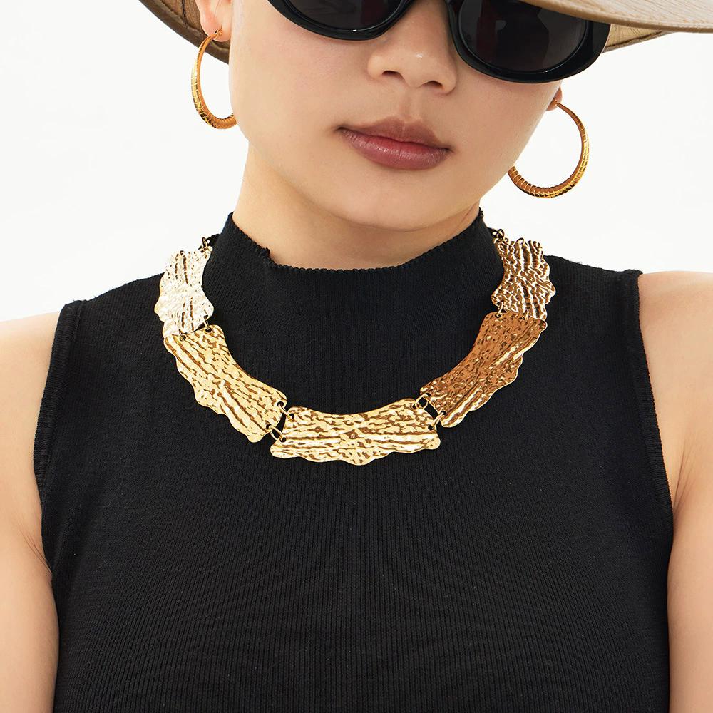 Stainless Steel Color-Blocking Spliced Necklace Geometric Pendant Light Luxury Collar Fashion Trendy Jewelry Accessories Lady
