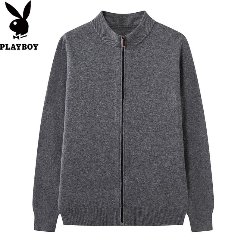 PLAYBOY Men's 100% Wool Zip-Up Cardigan