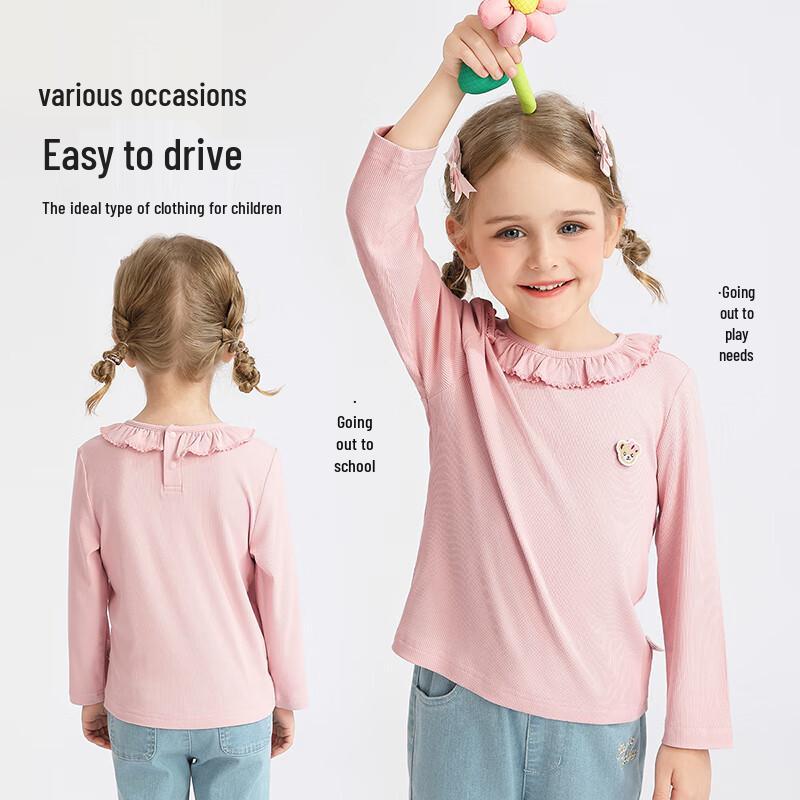 Classic Teddy Girls' Ruffled Collar Long-Sleeve T-Shirt