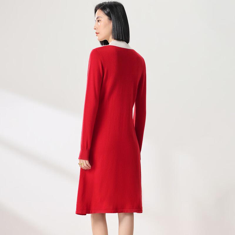 Sanpowa 100% Merino Wool Half-High Collar A-Line Dress