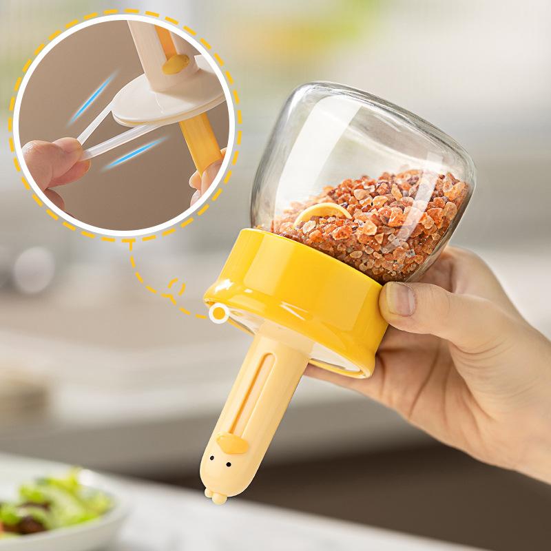 330ml Glas-Gewürzflasche mit Cartoon-Ente Teleskop-Löffel Haushaltsküche Salz Aufbewahrungsbox Auslaufsicher Feuchtigkeitsdicht